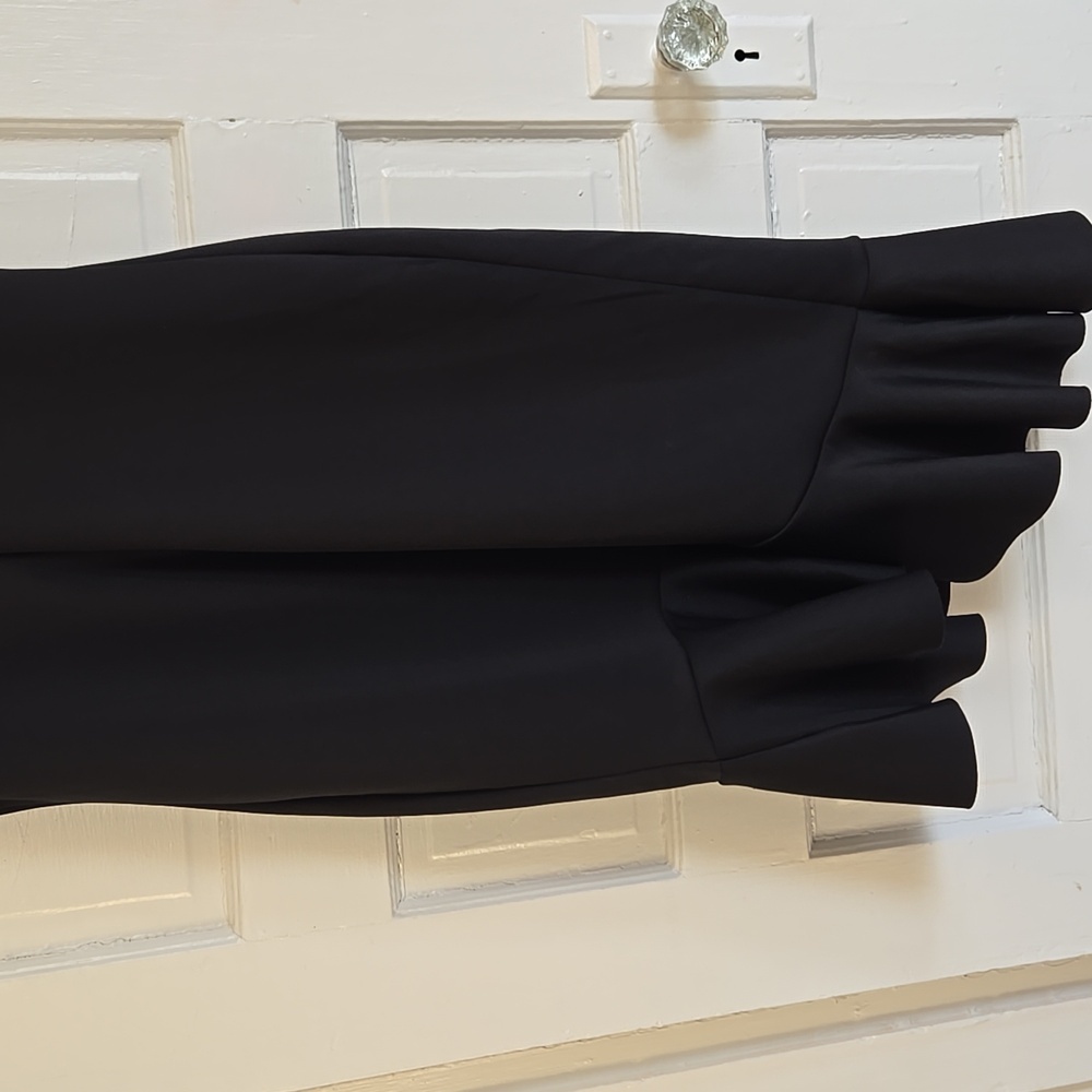 Banana Republic Black Asymmetrical Flounce Scuba Midi Dress Size 12 NWT - Picture 5 of 13